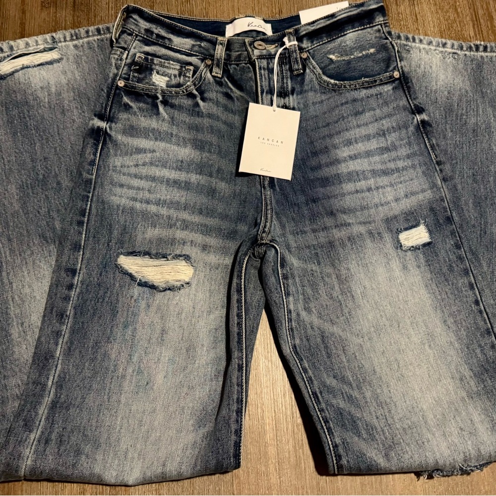KanCan Distressed Blue Straight Jeans - Picture 4 of 6